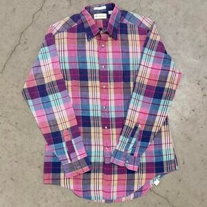 Saddlebred Indian Madras Plaid Single Needle Button Up Shirt